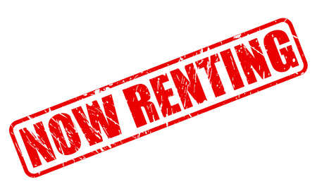 NOW RENTING red stamp text on whiteの写真素材