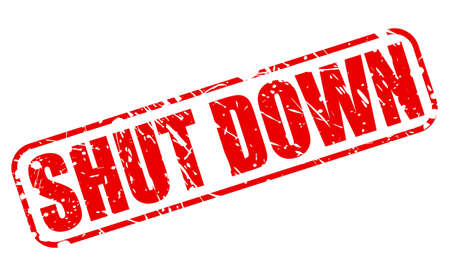 SHUT DOWN red stamp text on whiteの写真素材