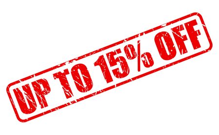 UP TO 15 PERCENT OFF red stamp text on whiteの写真素材