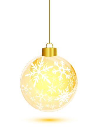 Gold glossy snowflakes christmas ball hanging on whiteのイラスト素材