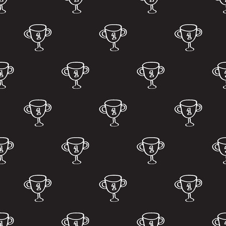 Seamless hand drawn number one trophy on black backgroundのイラスト素材