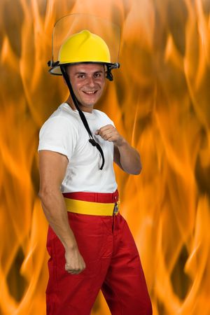 firefighter, young muscular man, isolated on white, people diversity seriesの写真素材