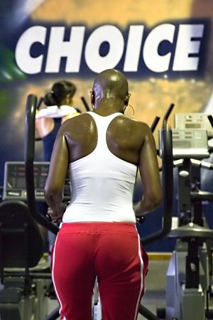 I am sweaty, my mind is empty, muscles are working by their own will, just me and the machine, do I have a choice?の写真素材