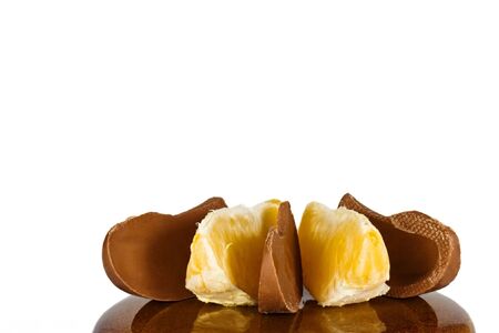 Abstract food concept orange slices and chocolateの写真素材