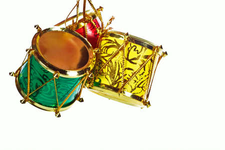 Drums Christmas decorations, isolated on a white background.