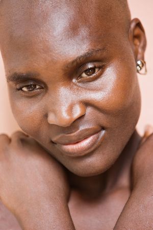 Village African woman no makeup, natural beauty, cancer patient.の写真素材