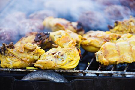 Lemon and herbs chicken pieces, with saffron added, well is an Iranian recipeの写真素材