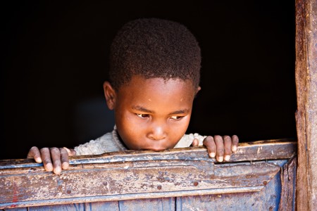 Portrait of poor African child, location Mmankodi village, Botswanaの写真素材