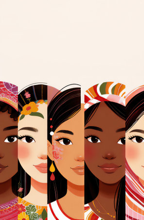 international woman day illustration flat design, diversity multiethnic group of womenの写真素材