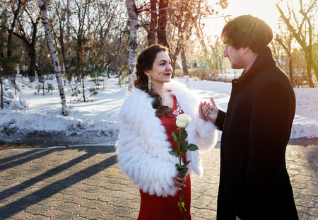 Young couple in the parkの写真素材