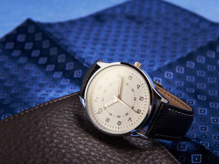 Leather Band Wrist Watch for Men with White Dialの写真素材