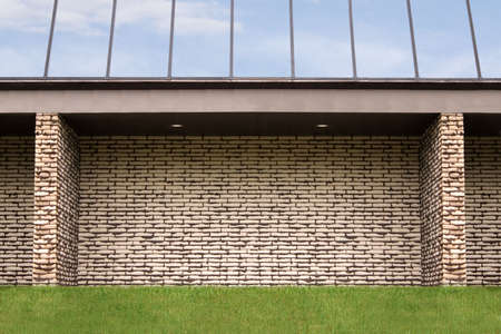 the brick wall of an office building