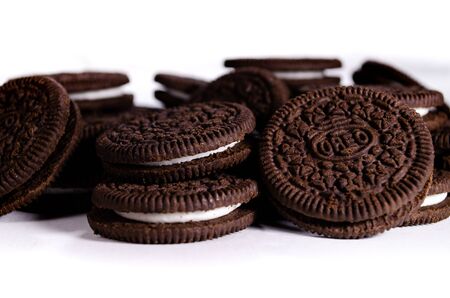 Brown cookies on white backgroundの写真素材