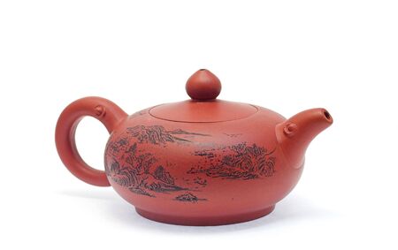 Chinese clay teapot on white backgroundの写真素材