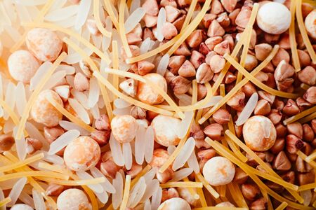 Various mixed  raw cereals lying close-up shotの写真素材