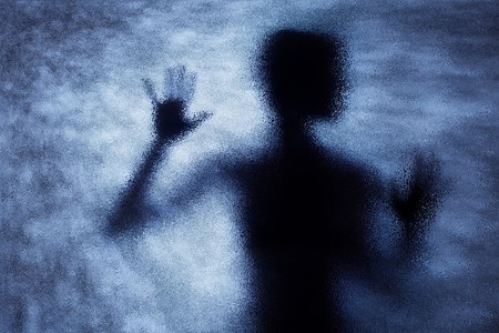 Girl black soft siluette white open palmの写真素材