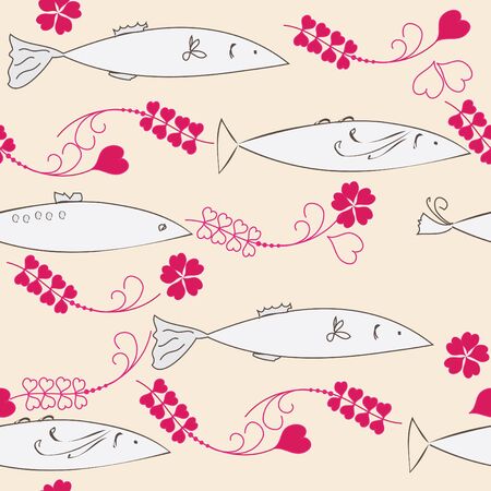 Abstract seamless background with fishesのイラスト素材