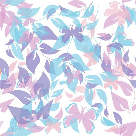 Abstract foliage end butterfly seamless pattern backgroundのイラスト素材