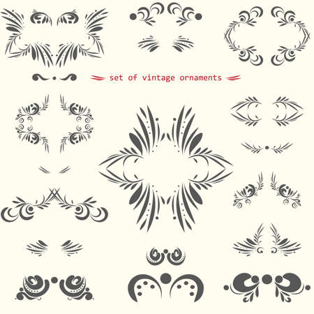 Set of vintage ornaments with floral elements.のイラスト素材