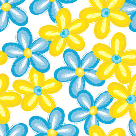 Abstract flower seamless pattern background.In the colors of the flag of Ukraineのイラスト素材