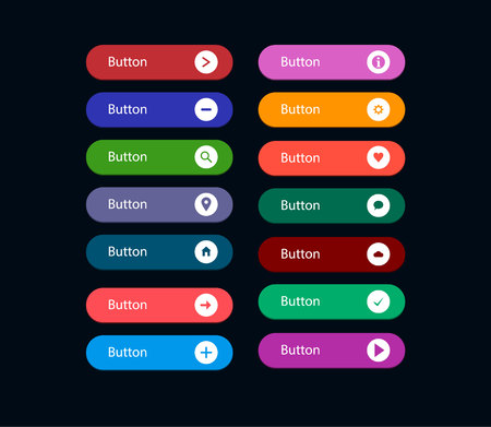 set of multicolored flat buttons for websites with icons.のイラスト素材