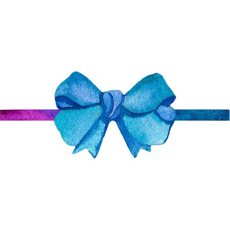 Watercolor blue bow. Colored bright bow with ribbon Isolated on a white background.の写真素材