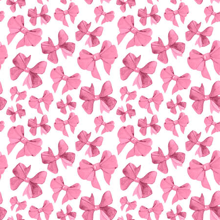 Seamless watercolor pattern of bright bows. Illustration drawn by hand. Ideal for packaging, wallpaper, textiles, wrapping paper.の写真素材