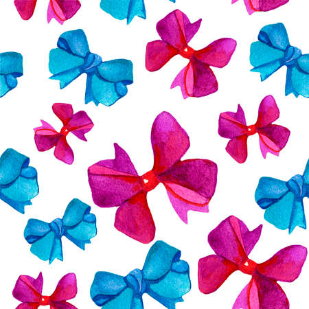 Seamless watercolor pattern with bows. Ideal for packaging, wallpaper, textiles, wrapping paper.の写真素材