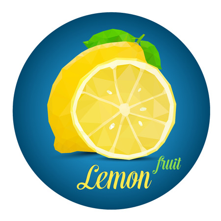 Yellow lemon composition. The whole and cut-off fruit. Triangular style. Polygonal, mesh style. Art composition. On a beautiful background gradient.のイラスト素材
