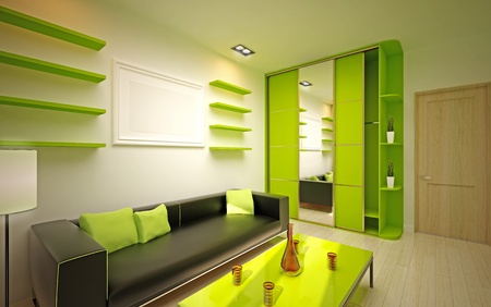 Modern living roomin bright green shadesの写真素材
