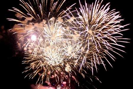 Celebratory bright firework in a night skyの写真素材