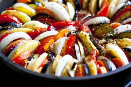 Ratatouille, hot vegetable stew in frying panの写真素材