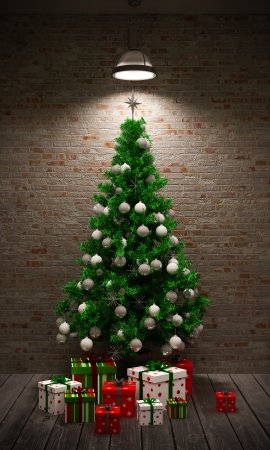 Christmas tree in the interiorの写真素材