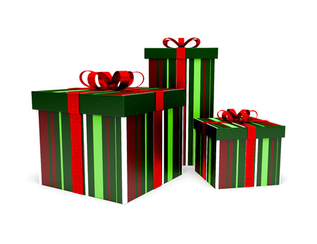 Colored gift boxes with  ribbons and bows の写真素材