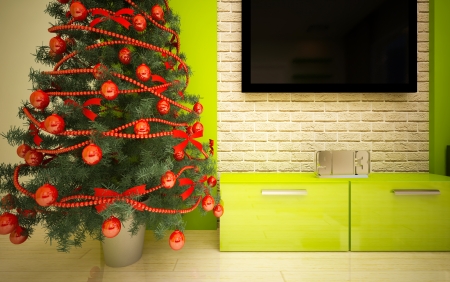 Christmas interior with  Christmas tree & sofaの写真素材