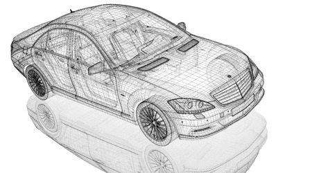 Car 3D model body structure, wire modelの写真素材
