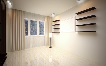 Modern living room bright beige shadesの写真素材