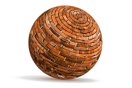 brick geometric shapes sphere Isolated on white backgroundの写真素材