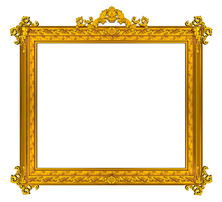 The old antique gold frame over white backgroundの写真素材