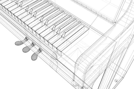Antique Piano with path, 3D model body structure, wire modelの写真素材