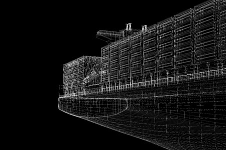 Container Ship Cargo 3D model body structure, wire model
