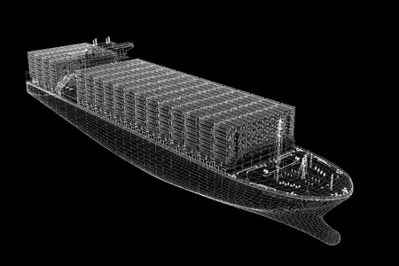 Container Ship Cargo 3D model body structure, wire modelの写真素材