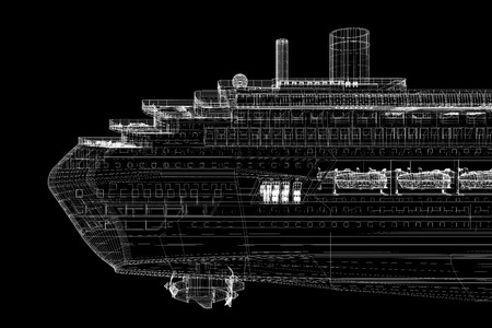 cruise liner ship body structure, wire modelの写真素材
