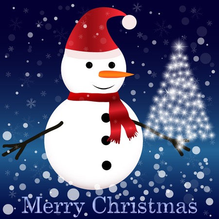 New Year and Christmas characters snowman on a winter landscapeのイラスト素材