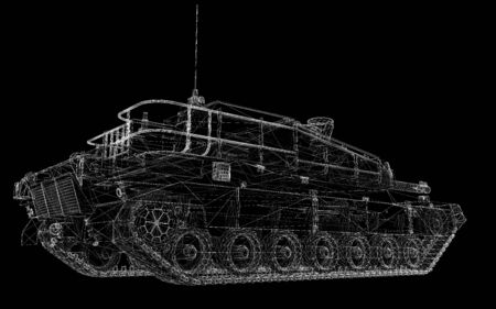 military tank model, body structure, wire model