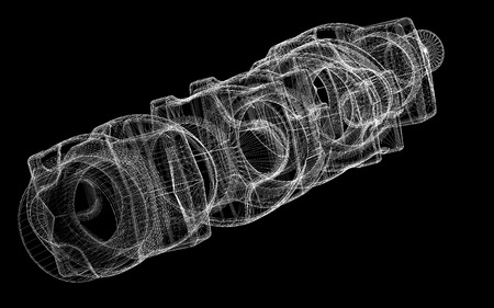 crankshaft, body structure, wire model on backgroundの写真素材