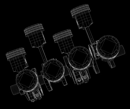 Pistons, V8 engine, body structure, wire modelの写真素材
