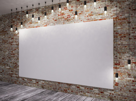 Poster in room on brick,  with retro lamps