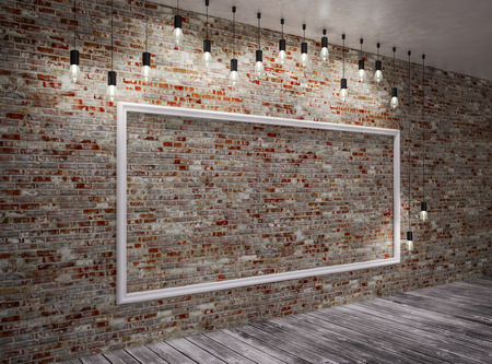 Banner on wall on brick,  with retro lampsの写真素材