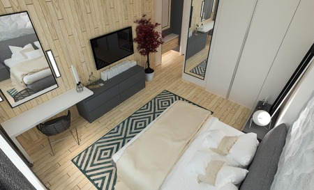 Master bedroom with dressing room 3D panels in a modern styleの写真素材
